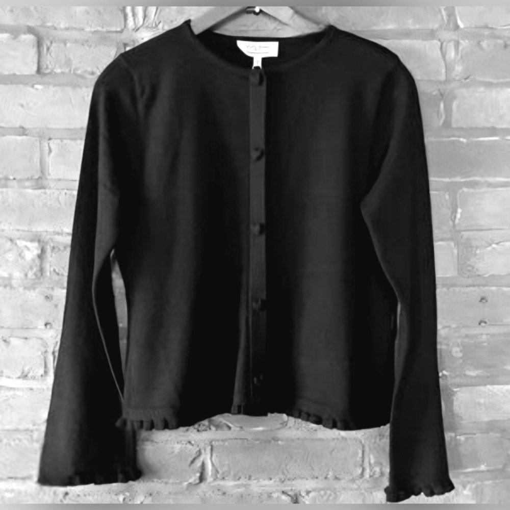 Vila Milano Bell Sleeve Ruffle Edge Heart Button Cardigan
